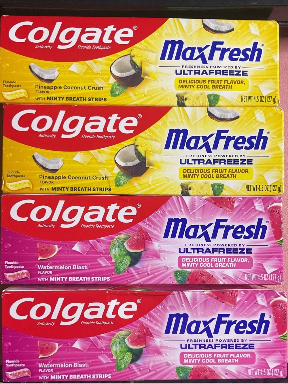 MaxFresh Toothpaste - Pineapple Coconut & Watermelon (Yellow, Pink)
